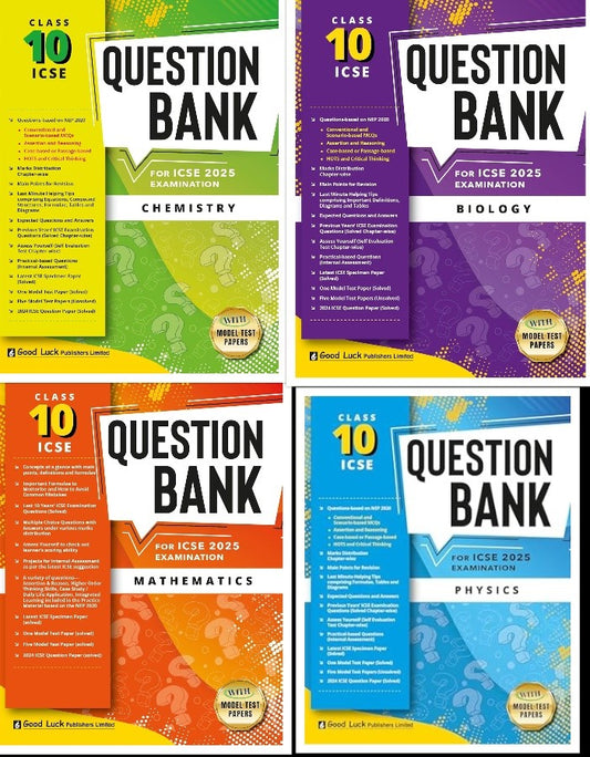 Good Luck ICSE Question Bank Mathematics, Physics, Chemistry & Biology (Set of 4 Books) Class 10 for Examination 2025 (Paperback)