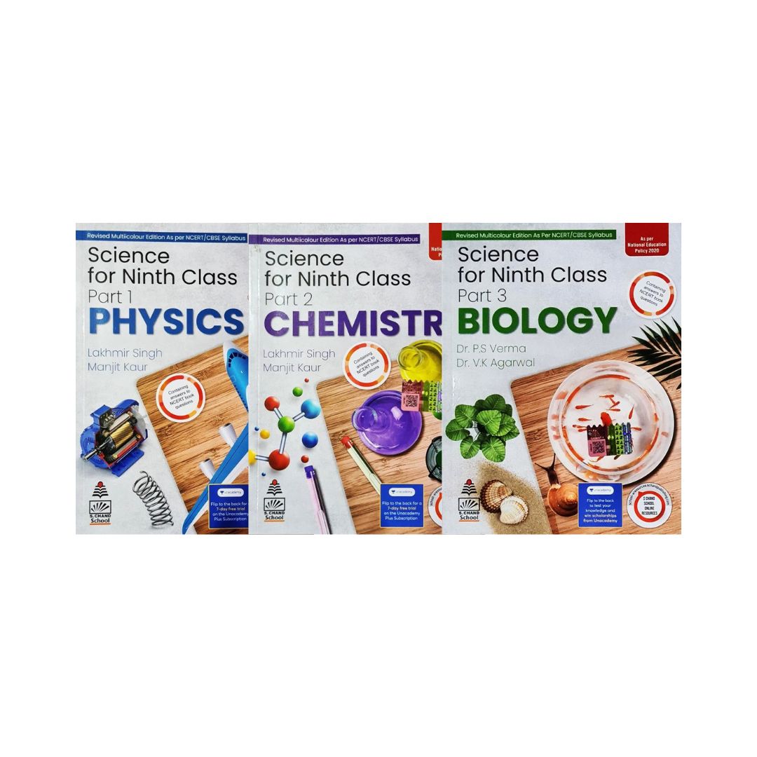 SChand Lakhmir Singh Manjit Kaur Class 9 Physics, Chemistry and Biology Combo of 3 Books - Latest 2024-25 Session